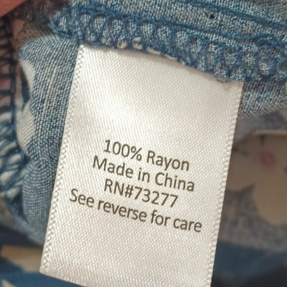 Blue Floral Smocked Ruffle Top M Puffed Sleeves Off Shoulder Blouson Blouse - Picture 12 of 13